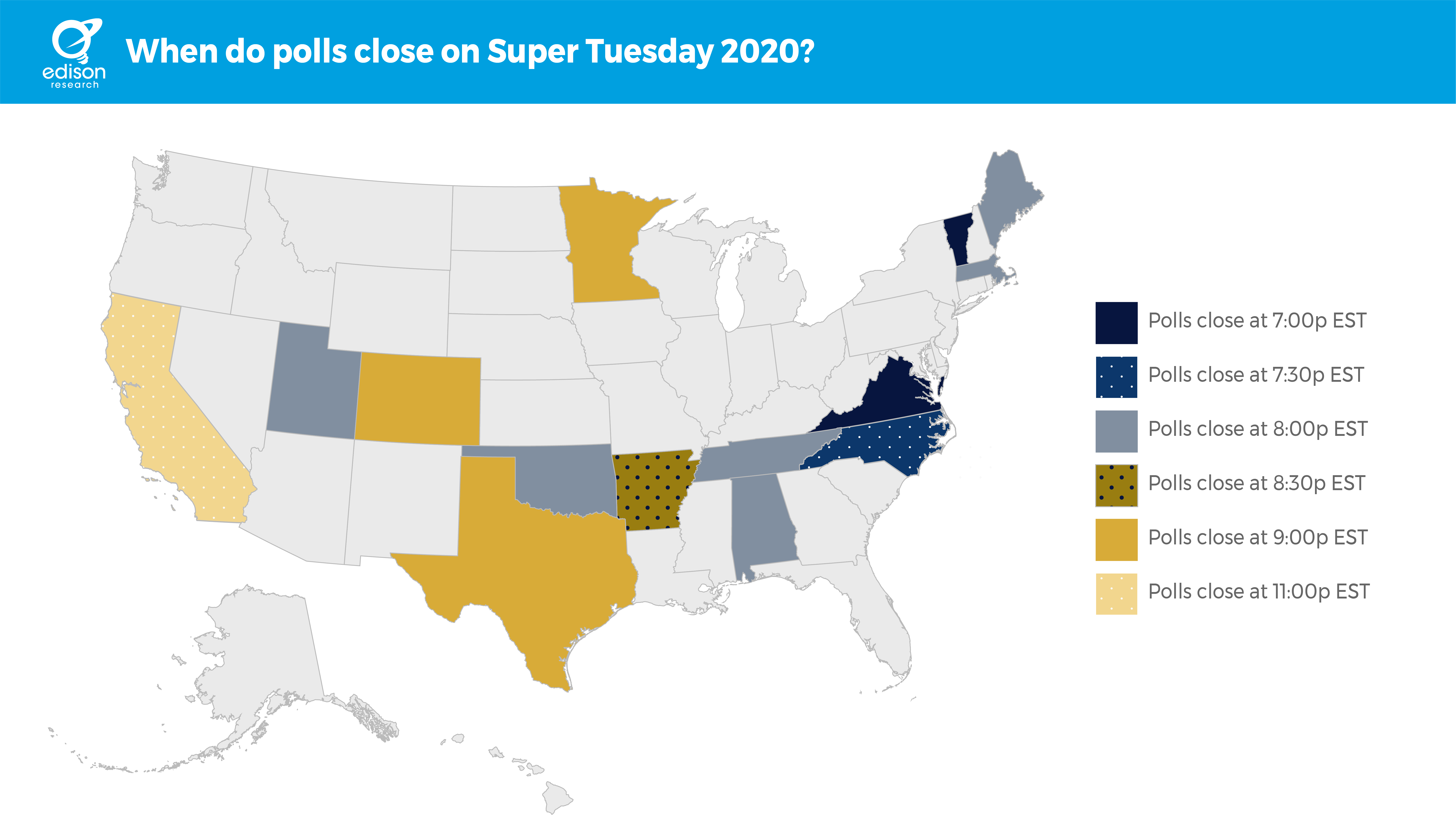 Usa Map Borders Super Tuesday Polls Close R Edison Research